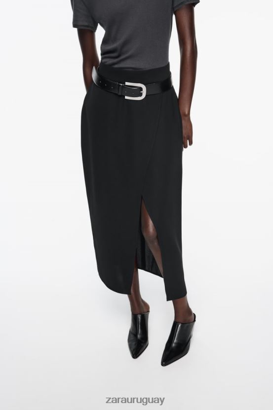 Zara falda midi con abertura mujer H6RHL2651 negro ropa