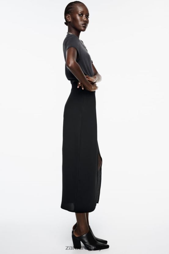 Zara falda midi con abertura mujer H6RHL2651 negro ropa