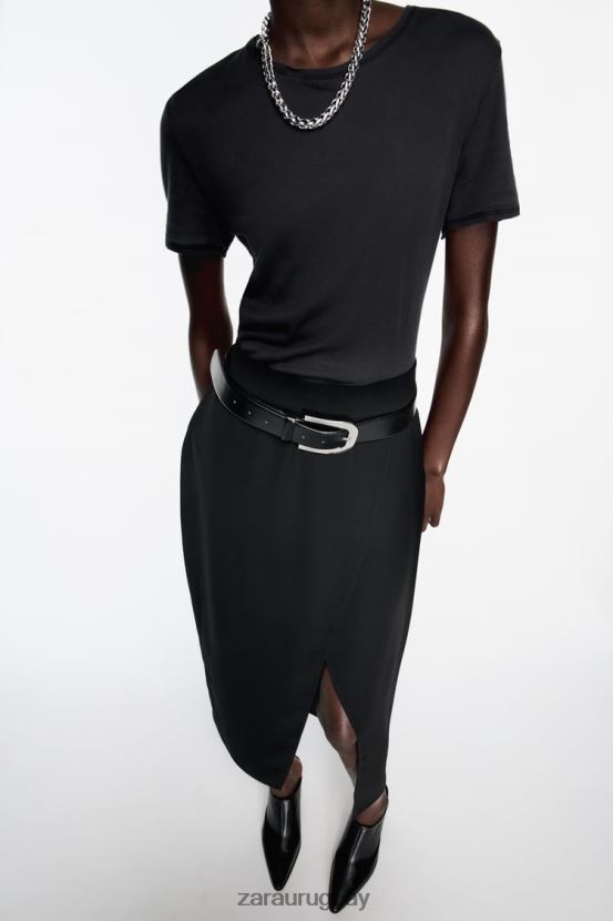 Zara falda midi con abertura mujer H6RHL2651 negro ropa