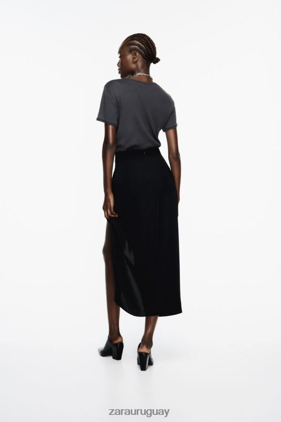 Zara falda midi con abertura mujer H6RHL2651 negro ropa