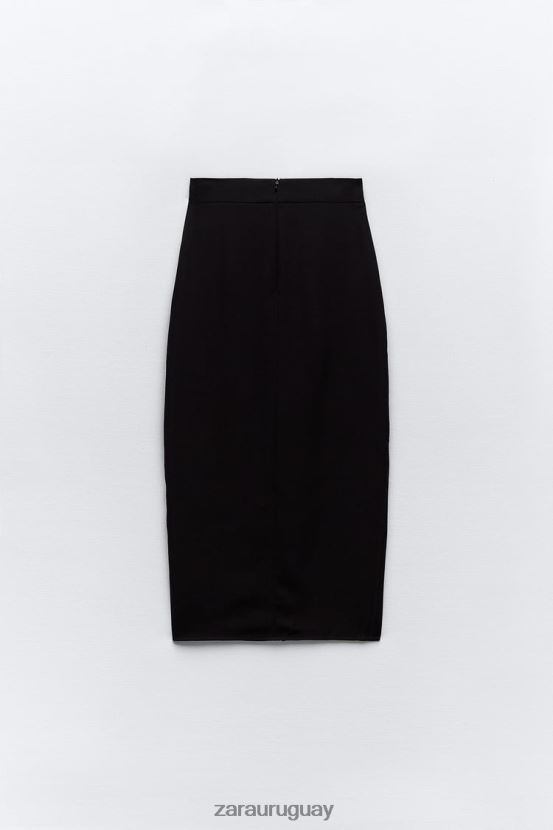 Zara falda midi con abertura mujer H6RHL2651 negro ropa