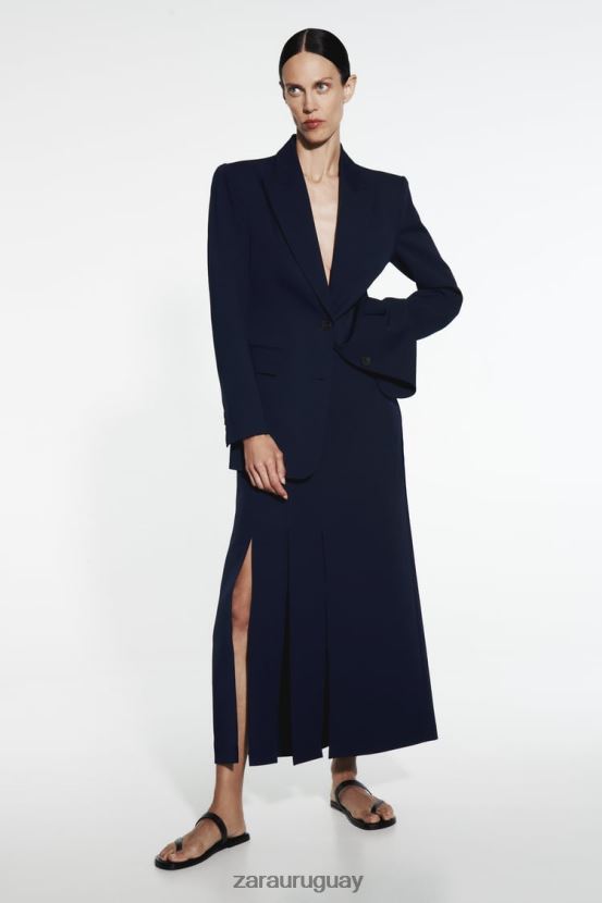 Zara falda midi con aberturas laterales mujer H6RHL2654 Azul marino ropa