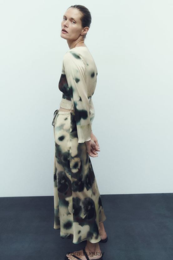 Zara falda midi con efecto satinado y estampado tie-dye mujer H6RHL2701 multicolor ropa