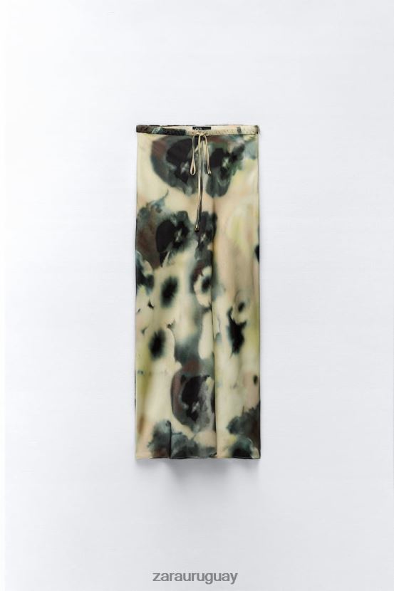 Zara falda midi con efecto satinado y estampado tie-dye mujer H6RHL2701 multicolor ropa
