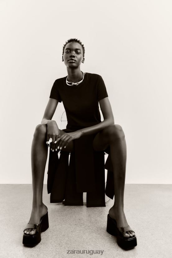 Zara falda midi con tiras mujer H6RHL2690 negro ropa