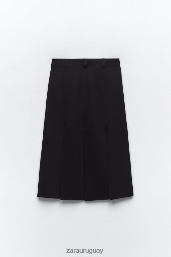 Zara falda midi con tiras mujer H6RHL2690 negro ropa