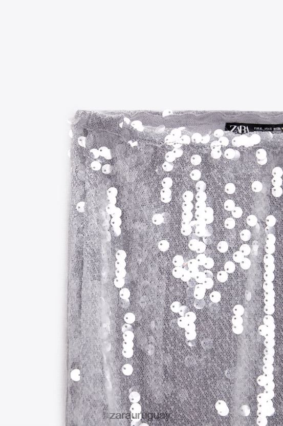 Zara falda midi de lentejuelas mujer H6RHL2648 gris ropa