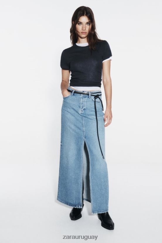 Zara falda midi de mezclilla z1975 mujer H6RHL2640 azul medio ropa