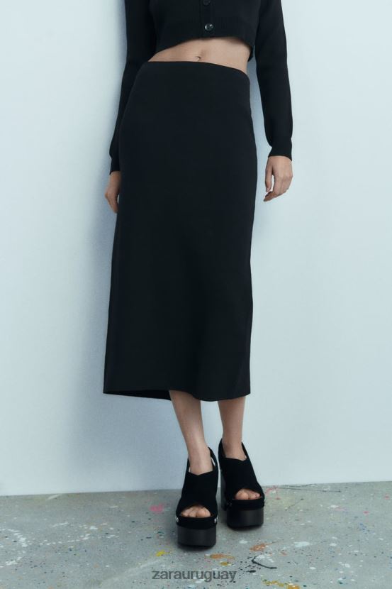Zara falda midi de punto mujer H6RHL2644 negro ropa