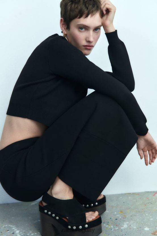 Zara falda midi de punto mujer H6RHL2644 negro ropa