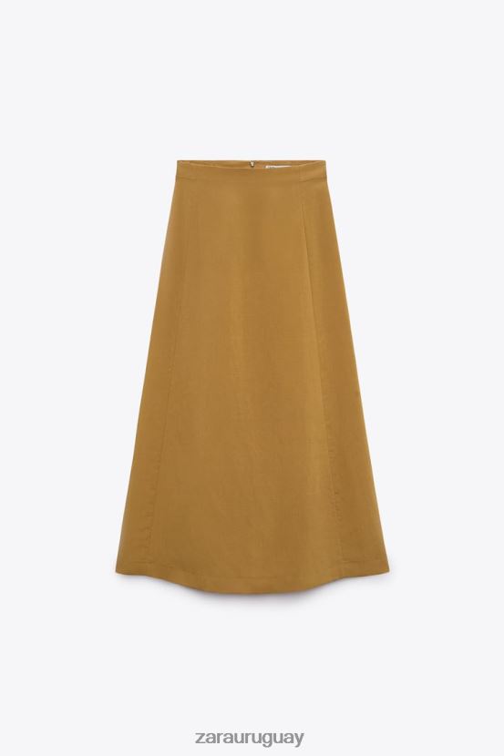 Zara falda midi en mezcla de lino mujer H6RHL2666 verde oliva ropa