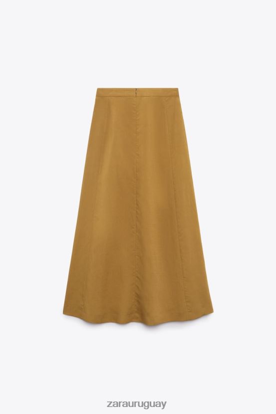 Zara falda midi en mezcla de lino mujer H6RHL2666 verde oliva ropa