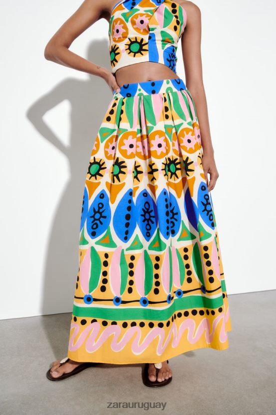 Zara falda midi estampada mujer H6RHL2653 multicolor ropa