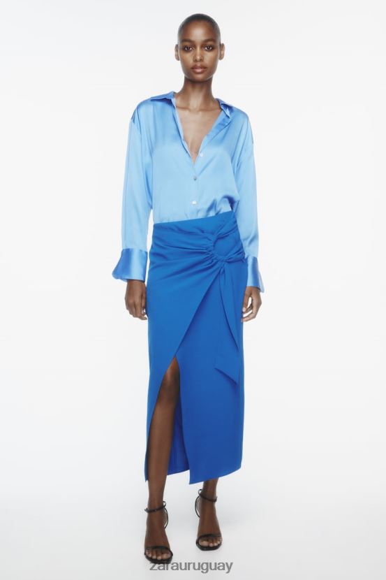 Zara falda midi fruncida mujer H6RHL2703 cobalto ropa