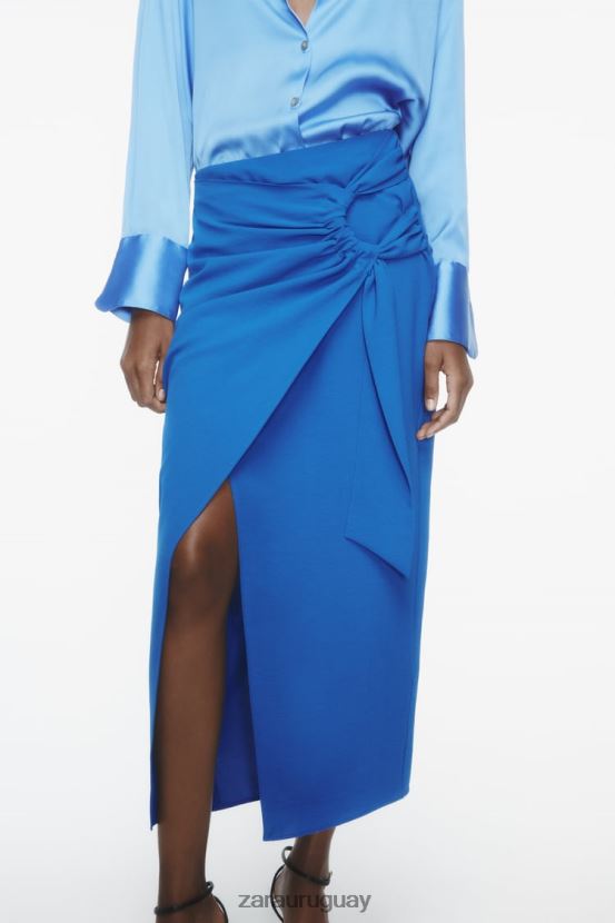 Zara falda midi fruncida mujer H6RHL2703 cobalto ropa