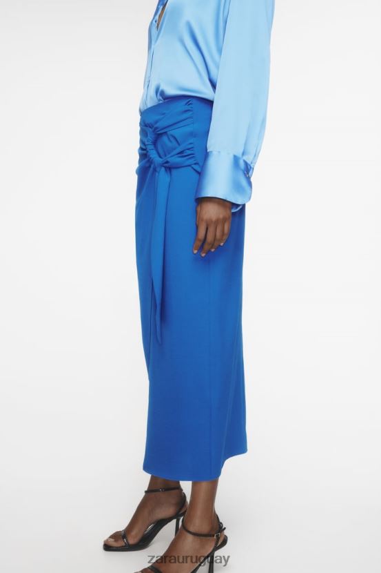 Zara falda midi fruncida mujer H6RHL2703 cobalto ropa