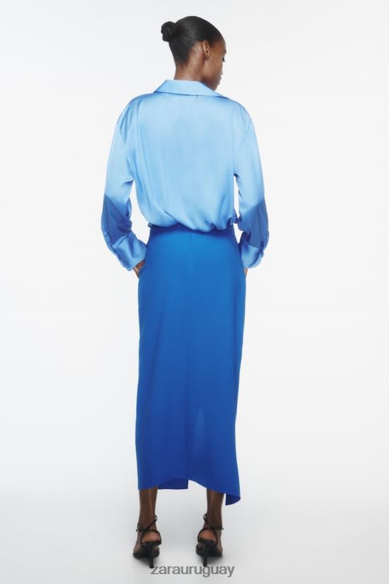 Zara falda midi fruncida mujer H6RHL2703 cobalto ropa