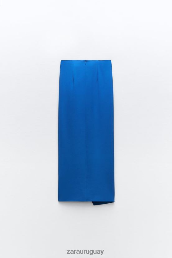 Zara falda midi fruncida mujer H6RHL2703 cobalto ropa