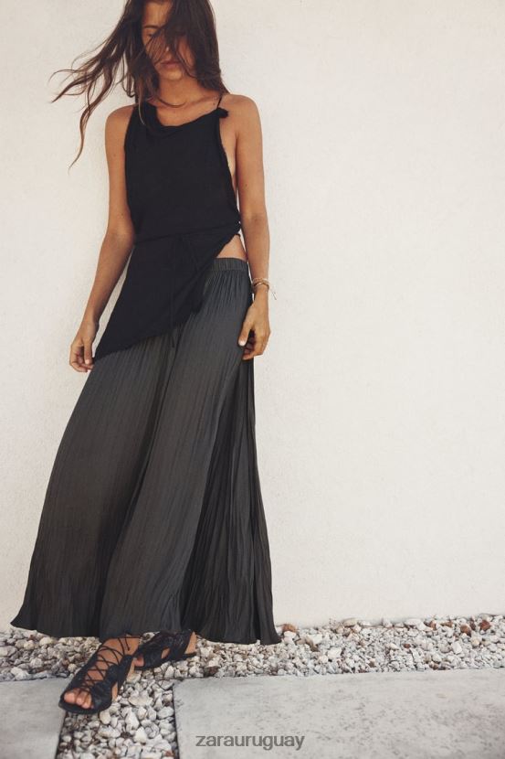 Zara falda midi plisada mujer H6RHL2657 gris ropa