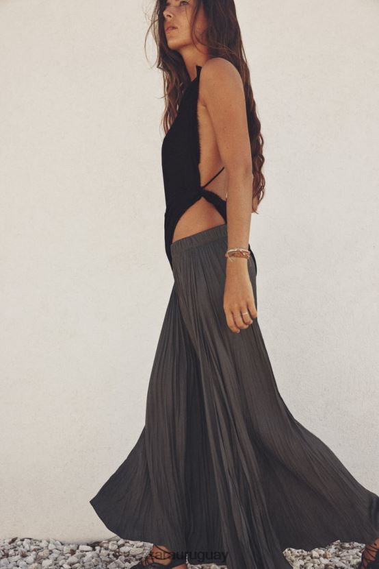 Zara falda midi plisada mujer H6RHL2657 gris ropa