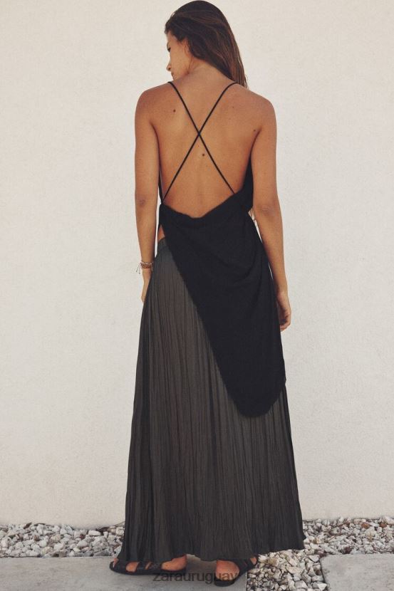 Zara falda midi plisada mujer H6RHL2657 gris ropa