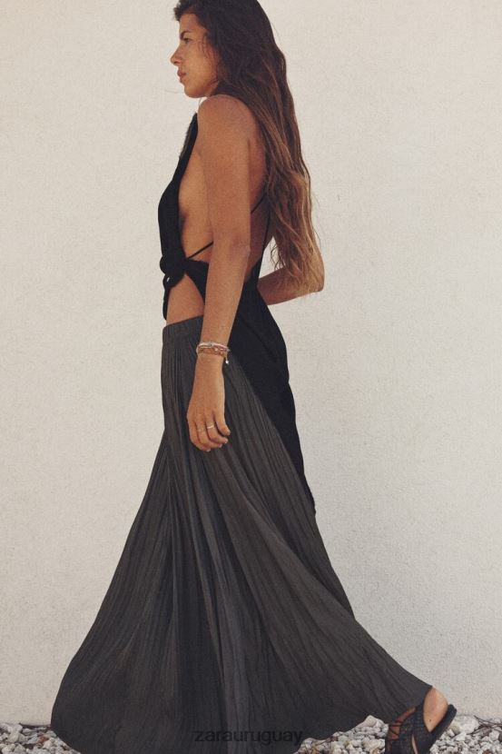 Zara falda midi plisada mujer H6RHL2657 gris ropa