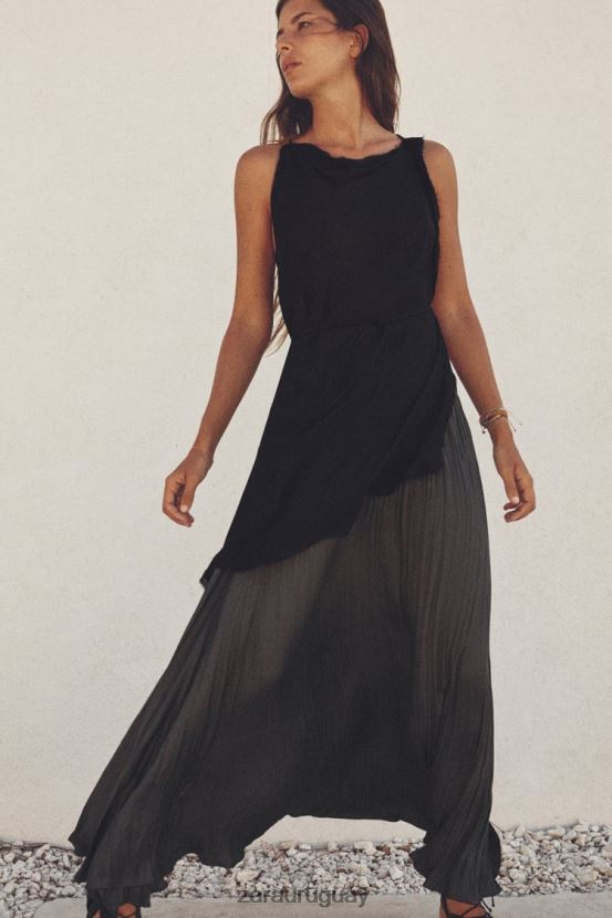 Zara falda midi plisada mujer H6RHL2657 gris ropa