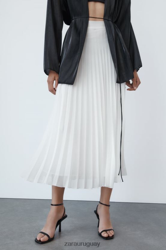 Zara falda midi plisada mujer H6RHL2672 blanco ropa