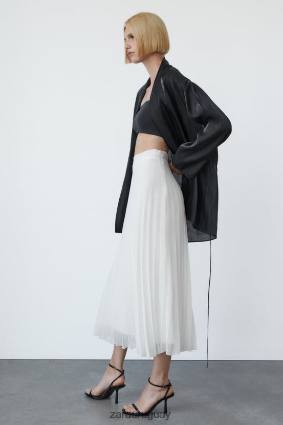 Zara falda midi plisada mujer H6RHL2672 blanco ropa