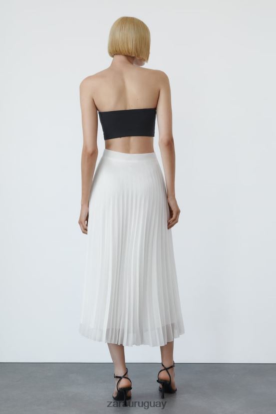 Zara falda midi plisada mujer H6RHL2672 blanco ropa