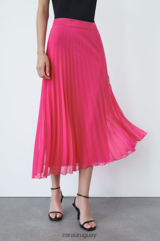Zara falda midi plisada mujer H6RHL2697 fucsia ropa