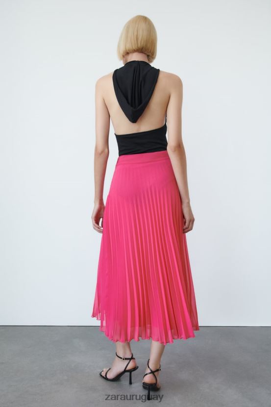 Zara falda midi plisada mujer H6RHL2697 fucsia ropa