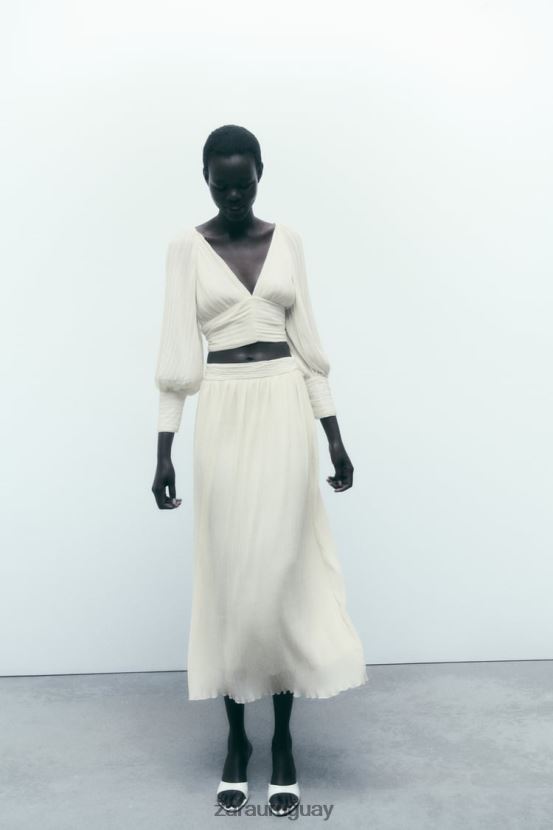 Zara falda midi plisada mujer H6RHL2700 ostra blanca ropa