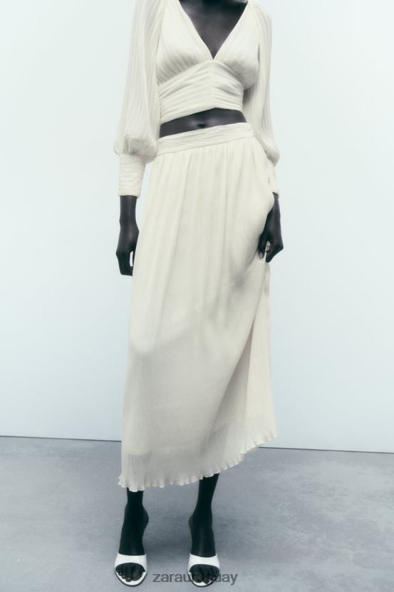Zara falda midi plisada mujer H6RHL2700 ostra blanca ropa
