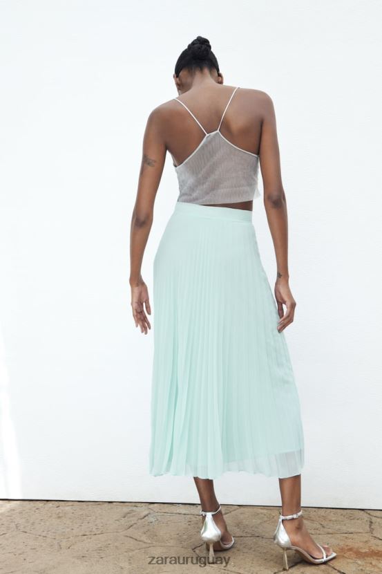 Zara falda midi plisada mujer H6RHL2710 Mar verde ropa