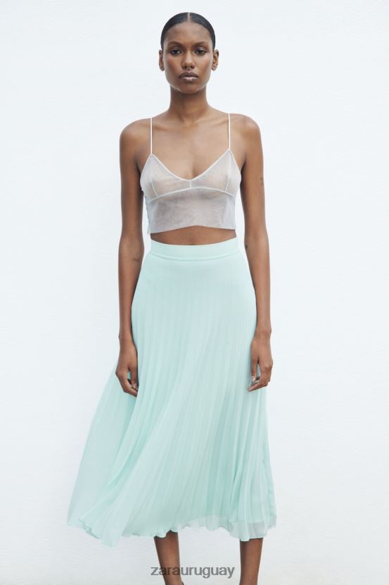 Zara falda midi plisada mujer H6RHL2710 Mar verde ropa