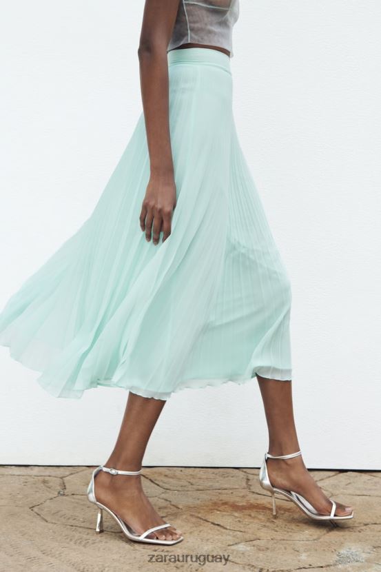 Zara falda midi plisada mujer H6RHL2710 Mar verde ropa