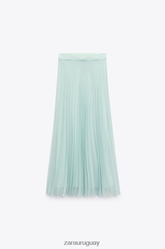 Zara falda midi plisada mujer H6RHL2710 Mar verde ropa
