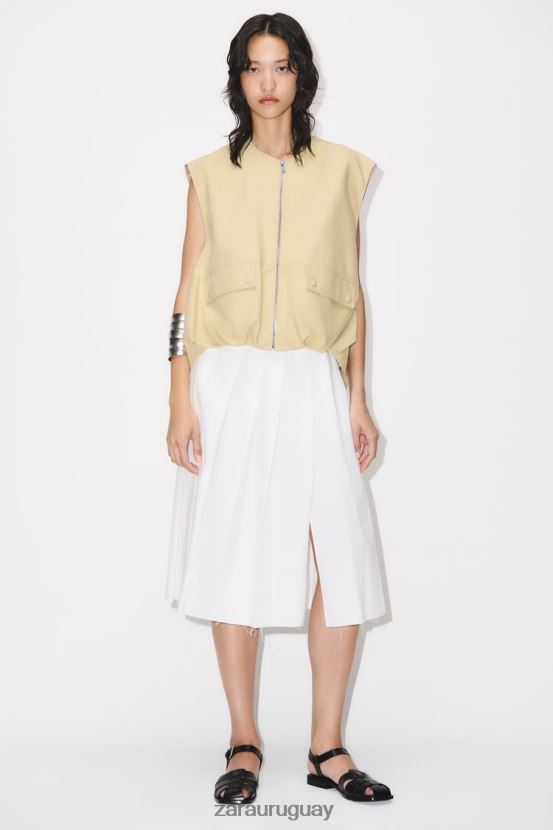 Zara falda midi plisada mujer H6RHL2718 crudo ropa