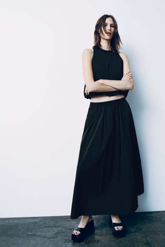 Zara falda midi voluminosa mujer H6RHL2675 negro ropa