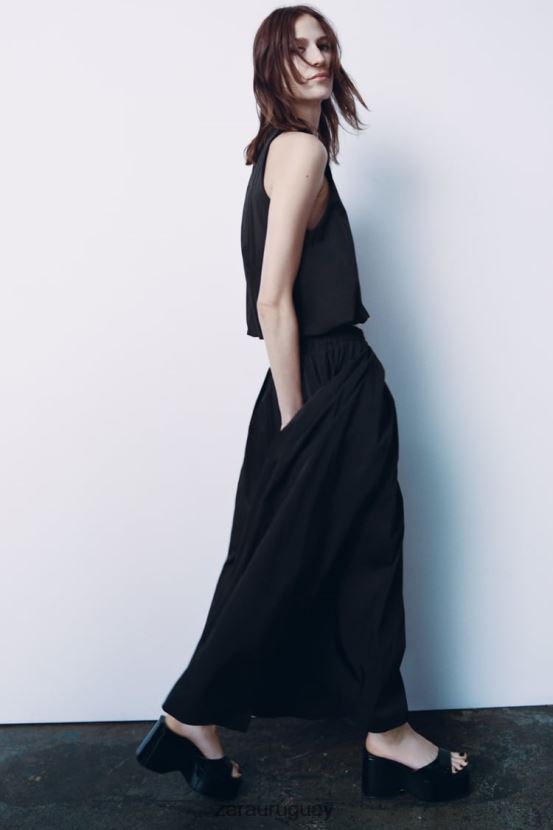 Zara falda midi voluminosa mujer H6RHL2675 negro ropa