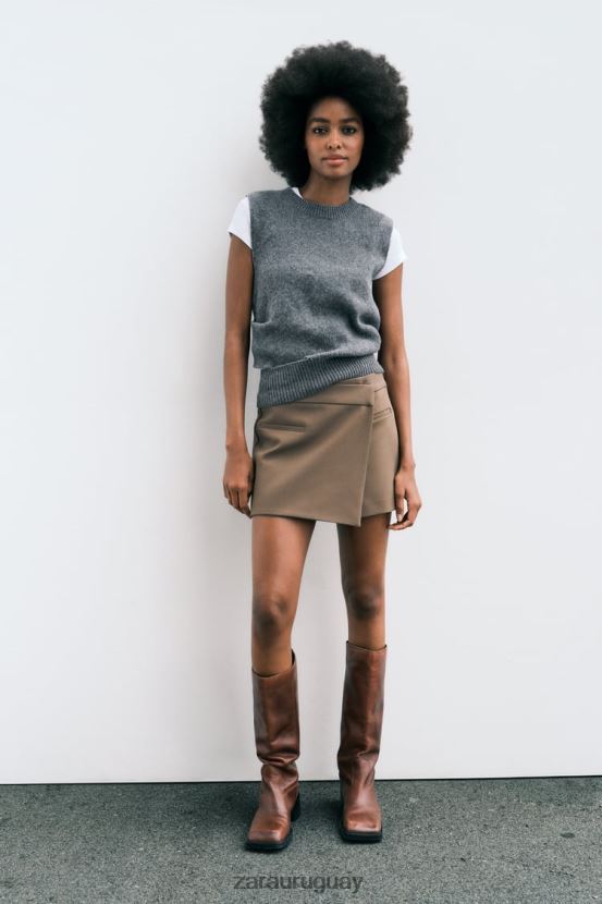 Zara falda pantalón asimétrica mujer H6RHL2529 marrón/topo ropa