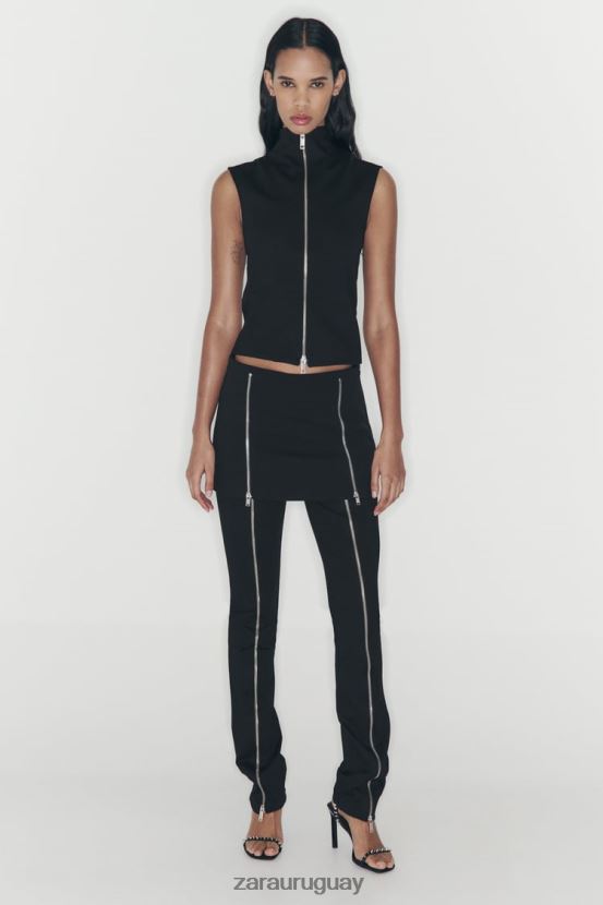 Zara falda pantalón con cremallera mujer H6RHL2550 negro ropa