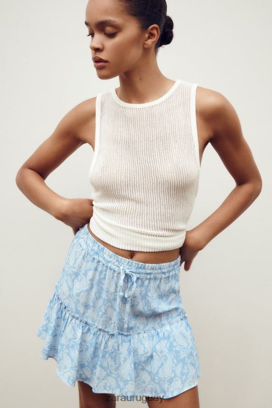 Zara falda pantalón con estampado de corazones mujer H6RHL2604 azul claro ropa