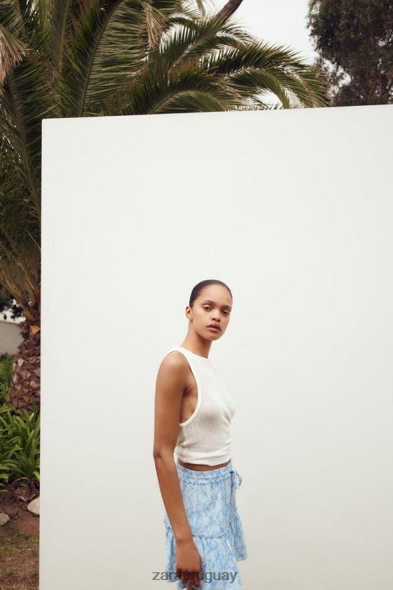 Zara falda pantalón con estampado de corazones mujer H6RHL2604 azul claro ropa