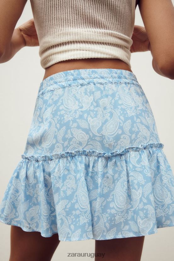 Zara falda pantalón con estampado de corazones mujer H6RHL2604 azul claro ropa