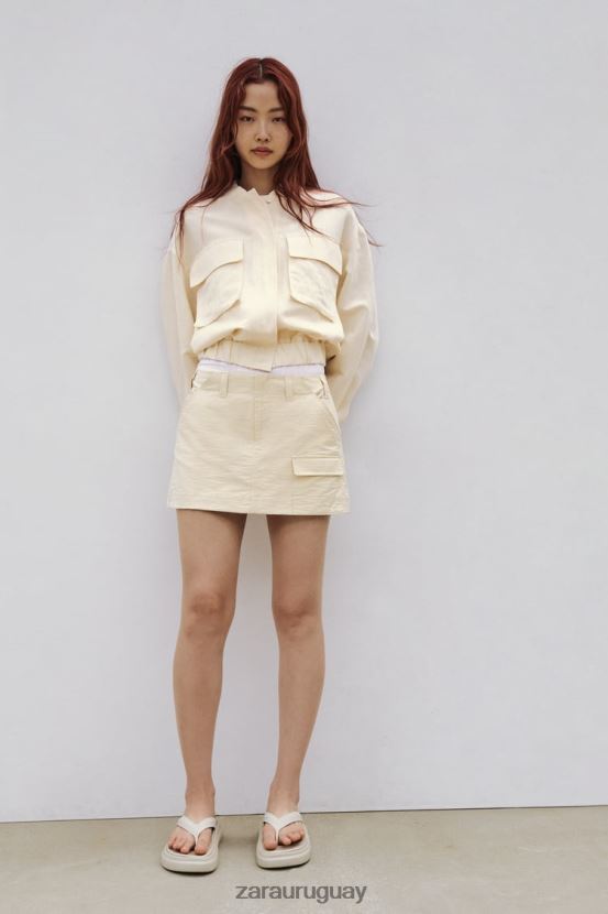 Zara falda pantalón de bolsillo mujer H6RHL2614 beige ropa