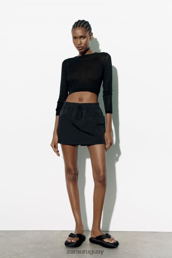 Zara falda pantalón de nailon mujer H6RHL2557 negro ropa