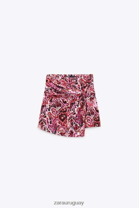 Zara falda pantalón estampada con nudo mujer H6RHL2561 rosa medio ropa