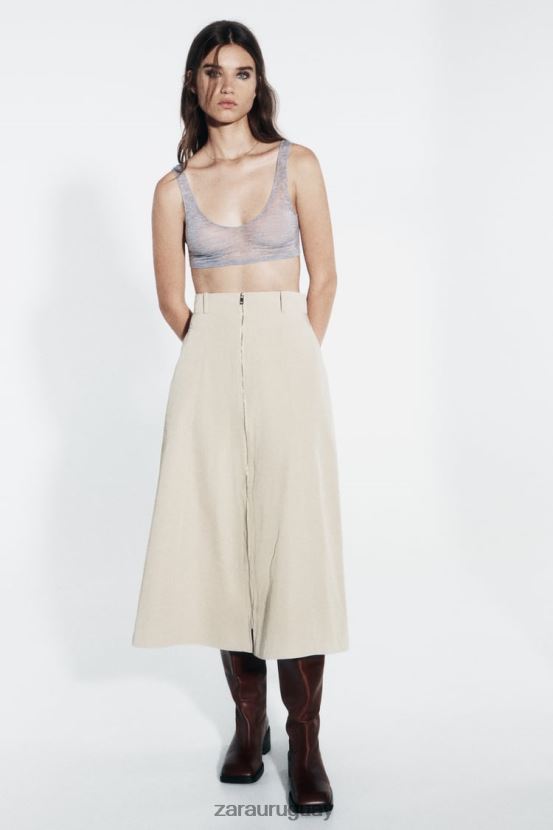 Zara falda tipo capa con cremallera mujer H6RHL2643 beige claro ropa